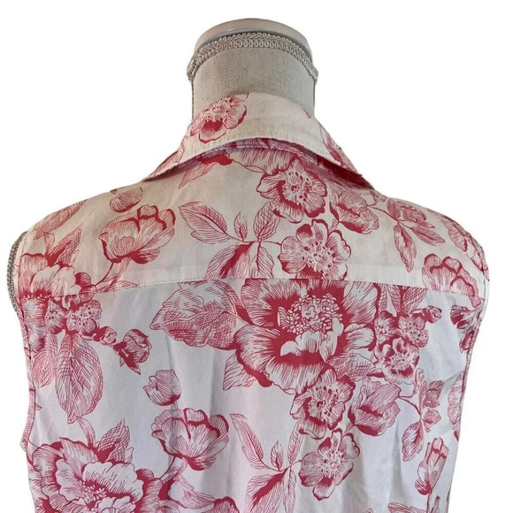 Charter Club Tailored Fit Button Up Tank Plus Size 16 Pink White Floral Pattern - Picture 7 of 8